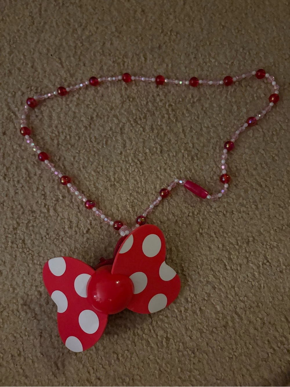 Tokyo Disney Minnie Red Polka Dot Bow Beaded fan Necklace